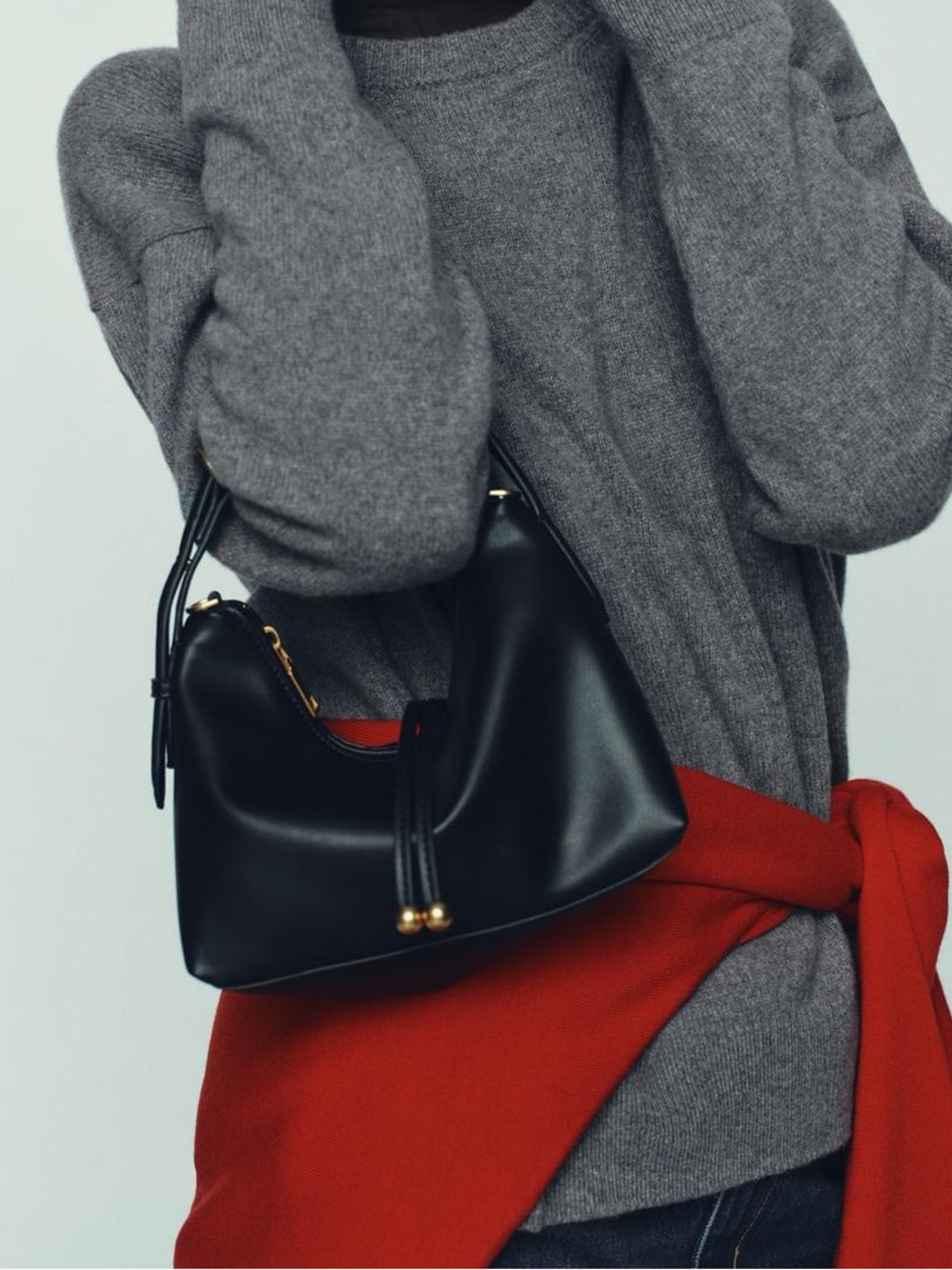 Zara Slouchy Vegan Leather Handbag with Gold Bead Accents - Picture 3 of 8